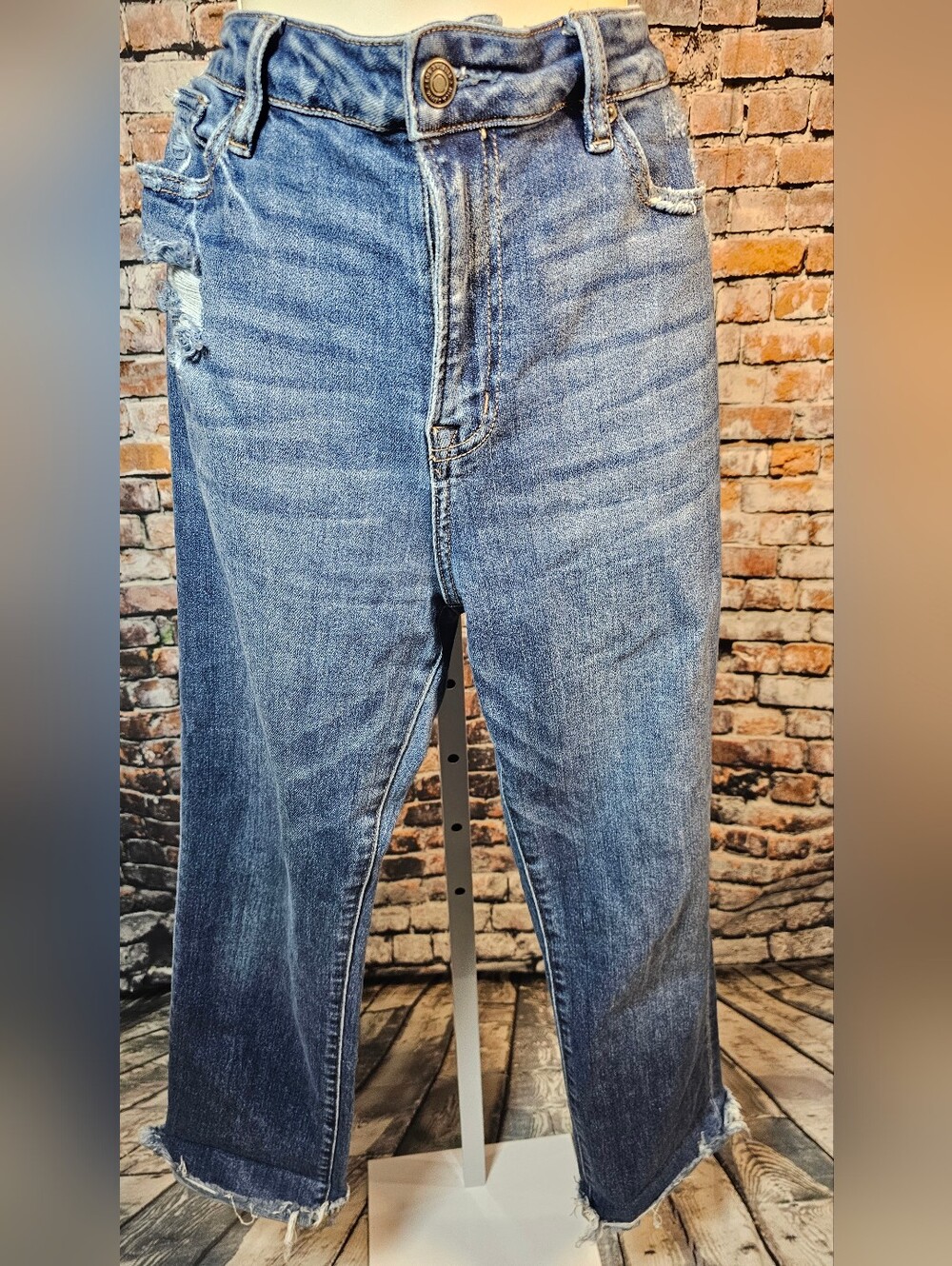 Mica High Rise Wide Leg Crop Jeans Size 30 Medium Wash Raw Hem Denim